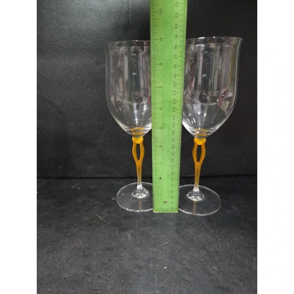 Mikasa Crystal Tuscan Wine Glasses, Yellow Stem Water‎ Glass, Set of 2, Art Deco